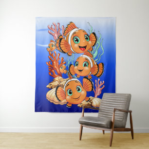 Clownvis Cartoon grappig Familie Onderwater Wandkleed