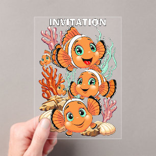 Clownvis Cartoon leuk Familie Onderwater Acryl Uitnodigingen