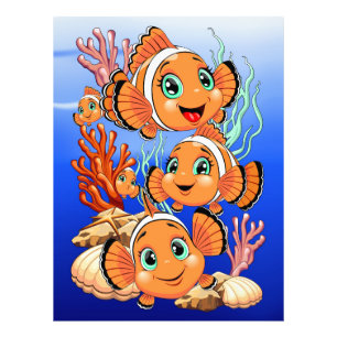 Clownvis Cartoon leuk Familie Onderwater Foto Afdruk