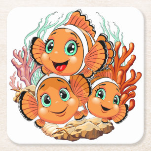 Clownvis Cartoon leuk Familie Onderwater Kartonnen Onderzetters