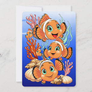 Clownvis Cartoon leuk Familie Onderwater Notitiekaartje