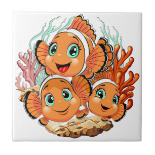 Clownvis Cartoon lief Familie Onderwater Tegeltje
