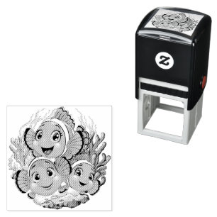 Clownvis Cartoon Lief Familie Onderwater Zelfinktende Stempel