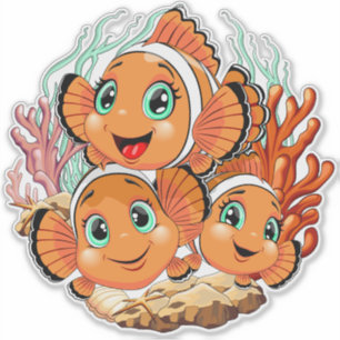 Clownvis Cartoon vrolijke Familie Onderwater Sticker