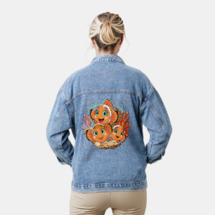 Clownvis Cartooneske lieve Familie Onderwater Denim Jacket