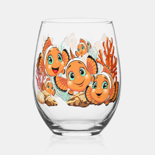 Clownvis Cartooneske lieve Familie Onderwater Wijnglas Zonder Voet