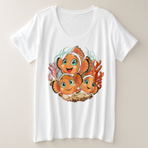 Clownvis Cartoontje schattig Familie Onderwater Grote Maat T-shirt