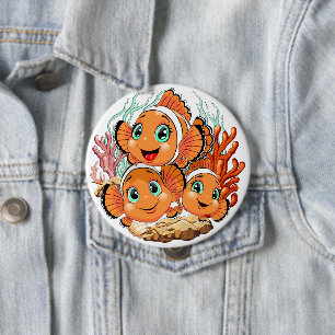 Clownvis Cartoontje schattig Familie Onderwater Ronde Button 4,0 Cm