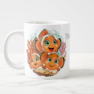 Clownvis Cartoontje schattig Gezin Onderwater Grote Koffiekop