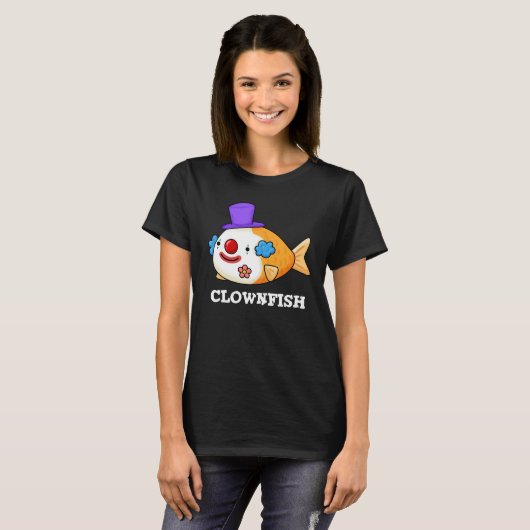 Clownvis Grappig Dier Vis Punt Donkere BG T-shirt (Voorkant volledig)