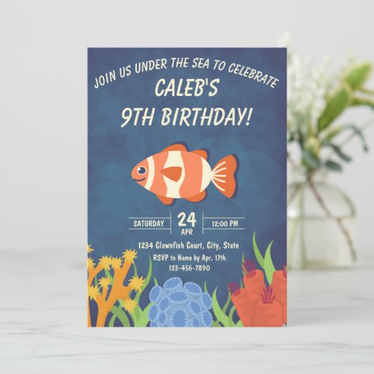 Clownvis Verjaardagsuitnodiging Kaart (Staand voorkant)