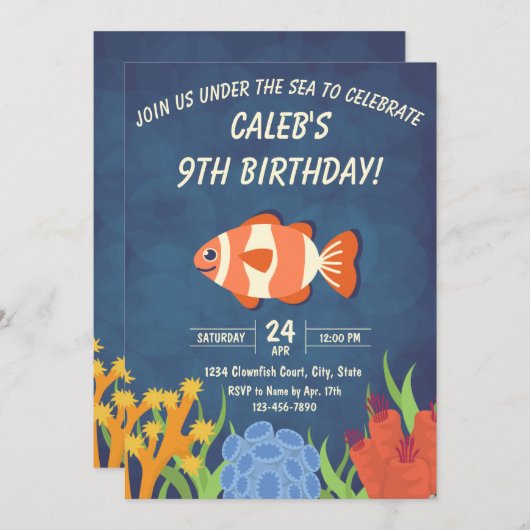 Clownvis Verjaardagsuitnodiging Kaart (Voorkant / Achterkant)