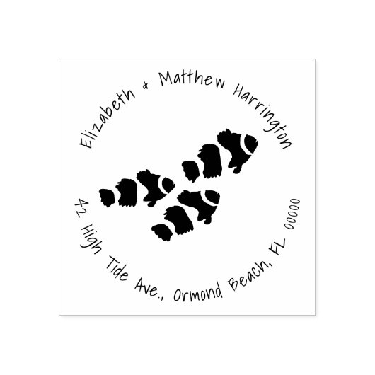 Clownvis zwemmende gebogen adres tekst rubberstempel (Afrduk)