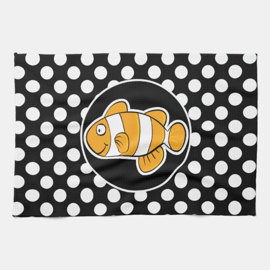 Clownvissen op zwarte en witte stippen theedoek (Horizontaal)