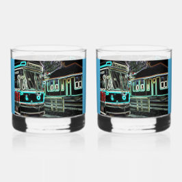 CLRV Neon bij stn Gedrukte Rots Glas Set van 2