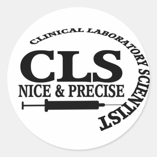 CLS SLOGAN NICE EN PRECIES KLINISCH LAB WETENSCHAP RONDE STICKER (Voorkant)
