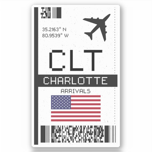 CLT Charlotte Boarding Pass - Reizen naar North Ca Sticker (Voorkant)