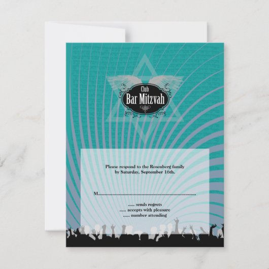 Club Bar Mitzvah Navy Blauwgroen RSVP Reply Kaart (Voorkant)