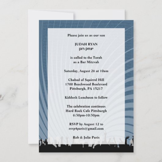 Club Bar Mitzvah Navy Blue Invitation Judah Kaart (Achterkant)