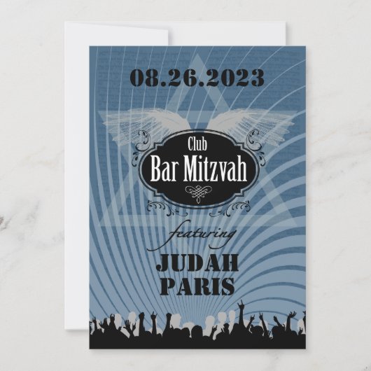 Club Bar Mitzvah Navy Blue Invitation Judah No Par Kaart (Voorkant)
