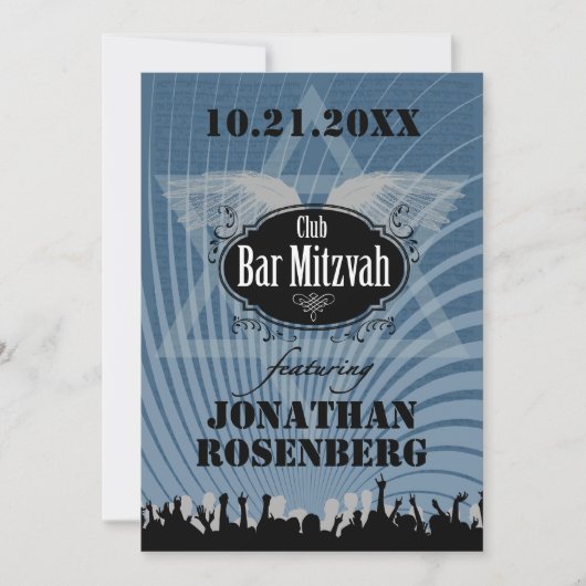 Club Bar Mitzvah Navy Blue Invitation Kaart (Voorkant)