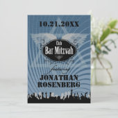 Club Bar Mitzvah Navy Blue Invitation Kaart (Staand voorkant)