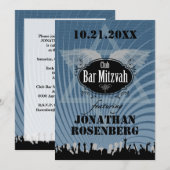 Club Bar Mitzvah Navy Blue Invitation Kaart (Voorkant / Achterkant)