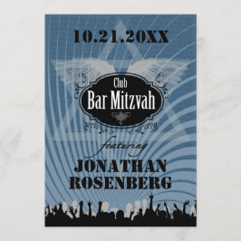 Club Bar Mitzvah Navy Blue Invitation Kaart