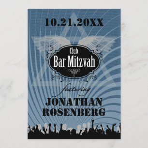 Club Bar Mitzvah Navy Blue Invitation Kaart