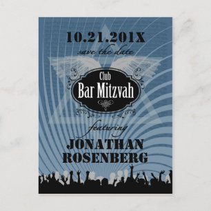Club Bar Mitzvah Navy Blue Save the Date Aankondigingskaart