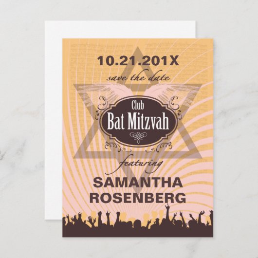 Club Bat Mitswa Bewaar de datum Aankondigingskaart (Voorkant / Achterkant)