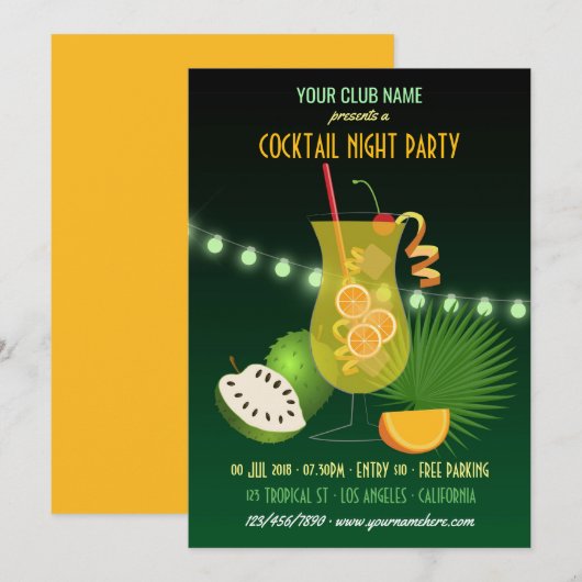 Club/Corporate Cocktail Night Party Invitation Kaart (Voorkant / Achterkant)
