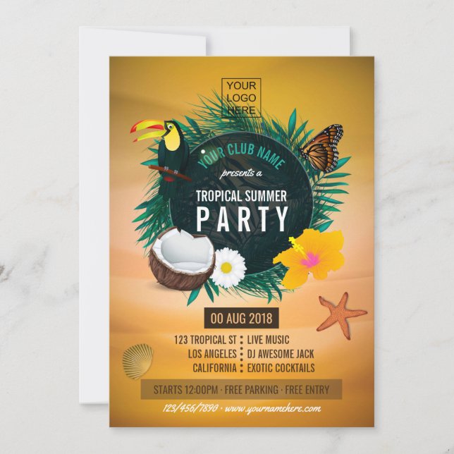 Club/Corporate Tropical Summer voegt foto en logo  (Voorkant)