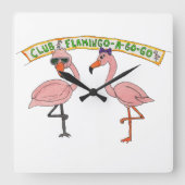 Club Flamingo a Go-Go Vierkante Klok (Voorkant)