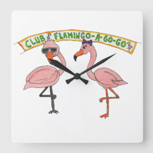 Club Flamingo a Go-Go Vierkante Klok