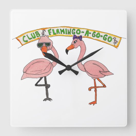 Club Flamingo a Go-Go Vierkante Klok (Voorkant)