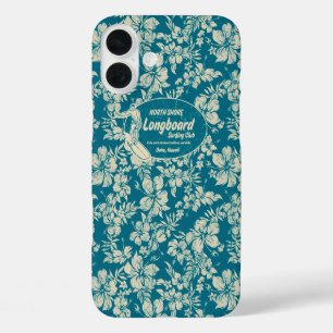 Club Surfen Longboard Hibiscus Hawaïaans Blauwgroe iPhone 16 Plus Hoesje