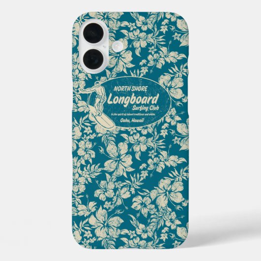 Club Surfen Longboard Hibiscus Hawaïaans Blauwgroe Case-Mate iPhone Case (Achterkant)