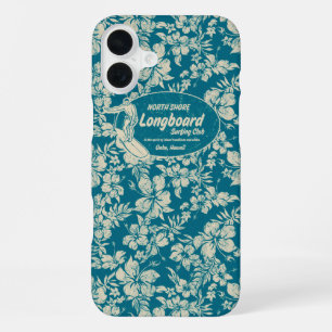 Club Surfen Longboard Hibiscus Hawaïaans Teal iPhone 16 Plus Hoesje