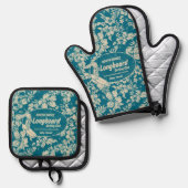 Club Surfen Longboard Logo Hibiscus Hawaïaans Blau Ovenwant & Pannenlap Set (Voorkant / Achterkant)