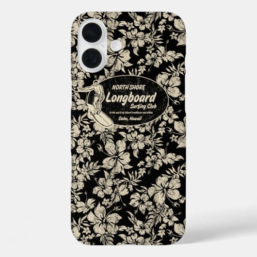 Club Surfing Longboard Hibiscus Hawaiian Black Case-Mate iPhone Case (Achterkant)