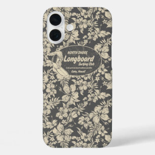 Club Surfing Longboard Hibiscus Hawaiian Gray iPhone 16 Plus Hoesje