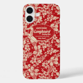 Club Surfing Longboard Hibiscus Hawaiian Red iPhone 16 Plus Hoesje