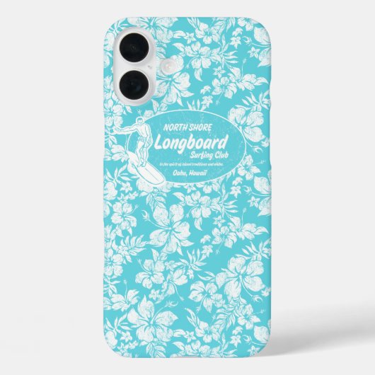 Club Surfing Longboard Hibiscus Hawaiian Turq Case-Mate iPhone Case (Achterkant)