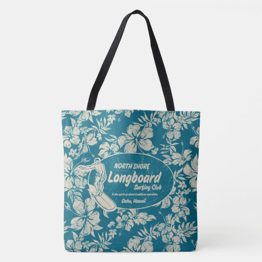 Club Surfing Longboard Logo en Hibiscus Beach Bag Tote Bag (Voorkant)