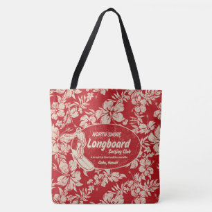 Club Surfing Longboard Logo en Hibiscus Beach Bag Tote Bag