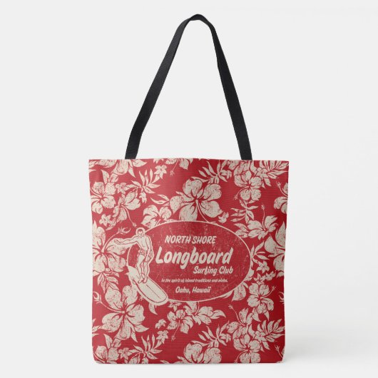 Club Surfing Longboard Logo en Hibiscus Beach Bag Tote Bag (Voorkant)