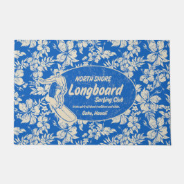 Club Surfing Longboard Logo en Hibiscus Blue Deurmat