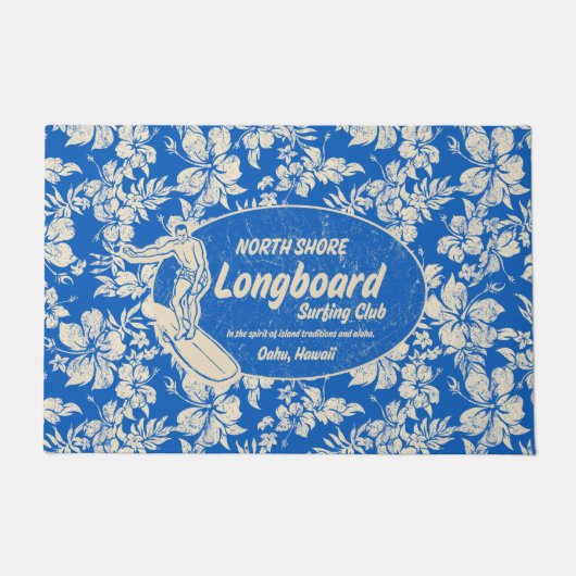 Club Surfing Longboard Logo en Hibiscus Blue Deurmat (Voorkant)