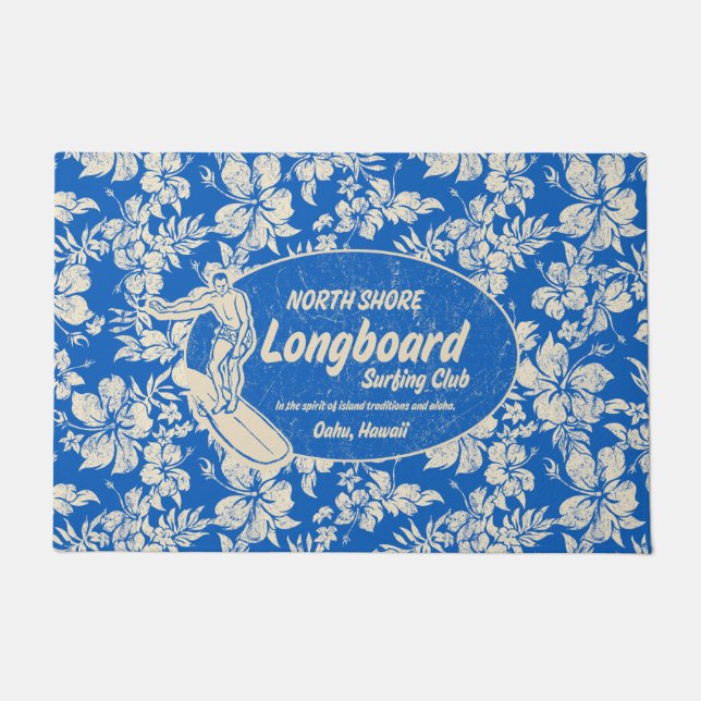 Club Surfing Longboard Logo en Hibiscus Blue Deurmat (Voorkant)